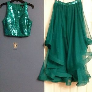 Teal Sequins on top Tulle skirt